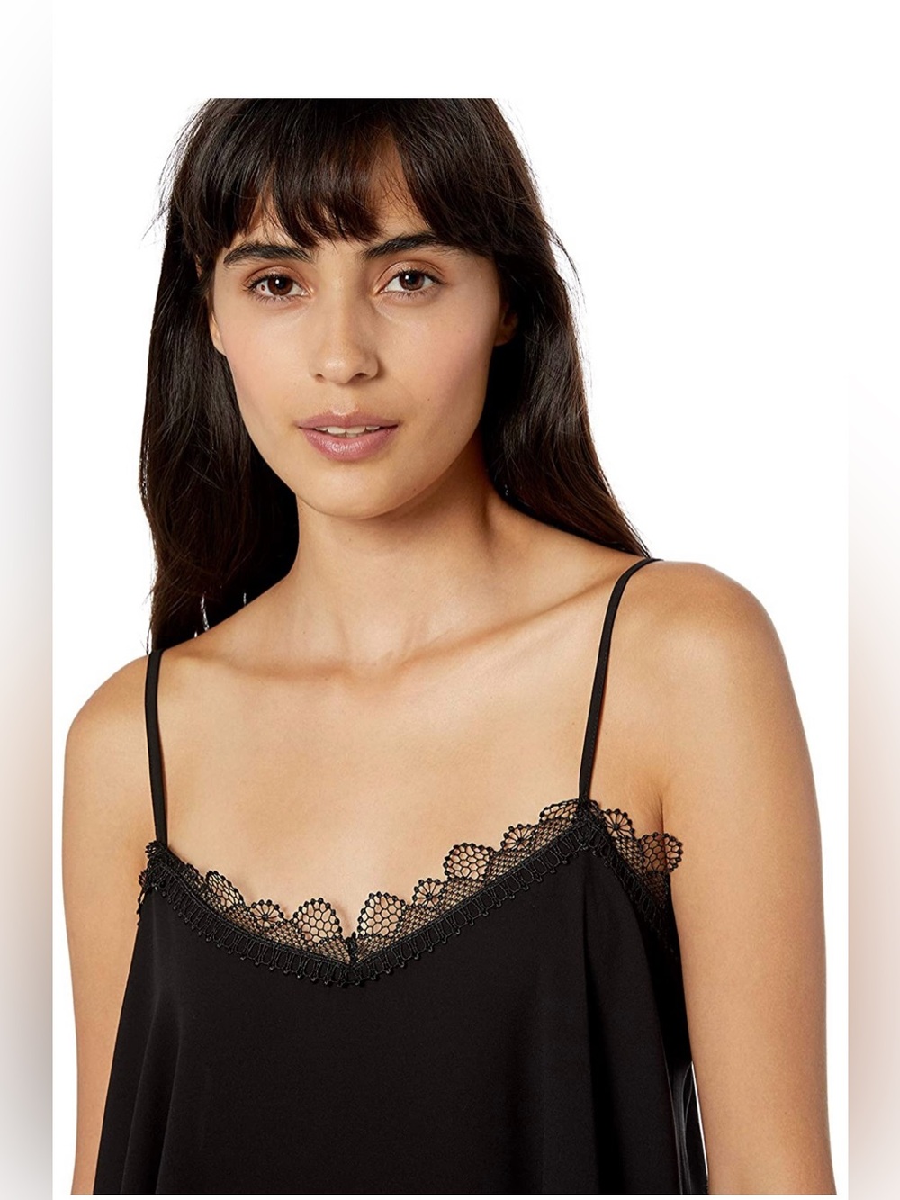 BCBG Black Lace Trim Camisole Crop Top Loose Flowy Cropped Cami tank XS NWOT - Picture 2 of 12